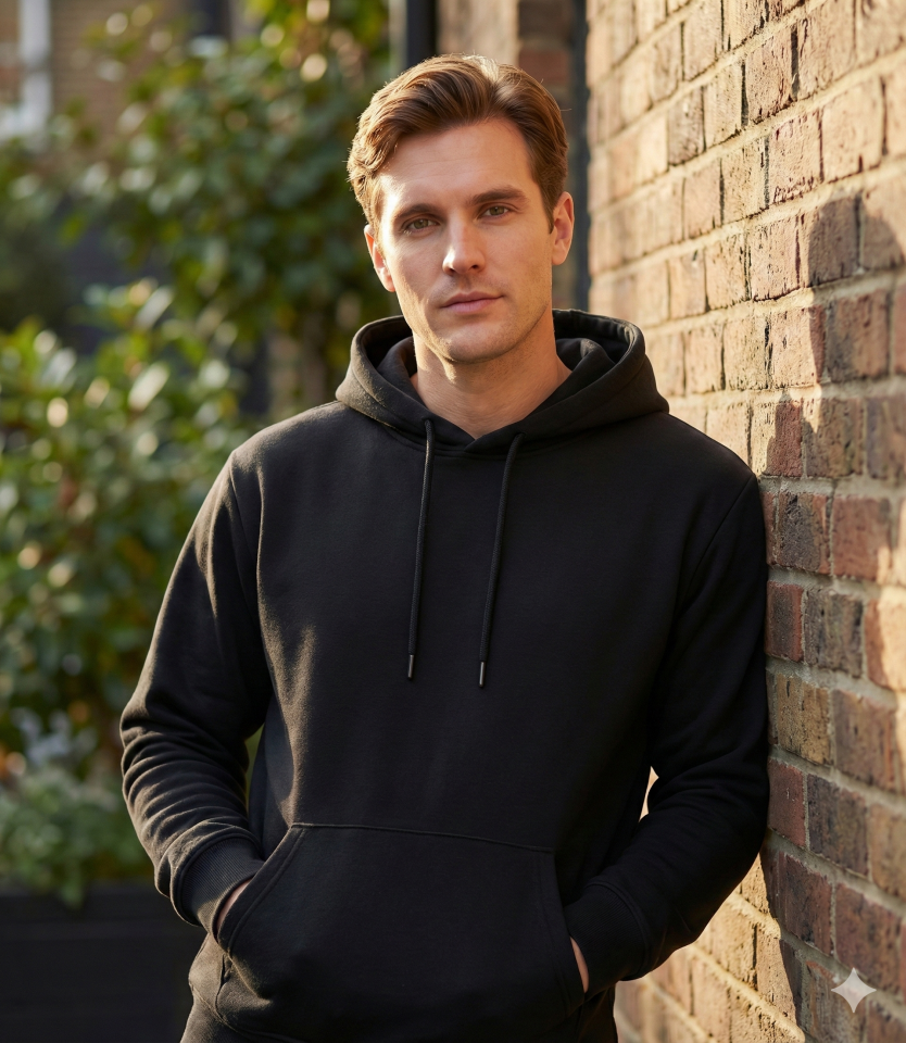 Kurt Baskılı Şardonlu Kapüşonlu Sweatshirt – Siyah