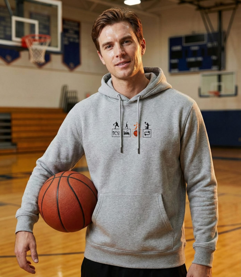 Spor Temalı Şardonlu Kapüşonlu Sweatshirt – Açık Gri